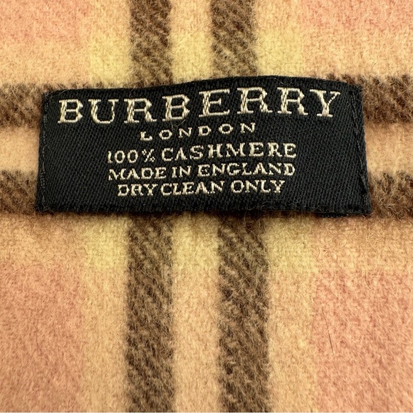 •Burberry Light Pink Plaid Cashmere Scarf Shawl 12”x70”Made In England - Picture 5 of 8